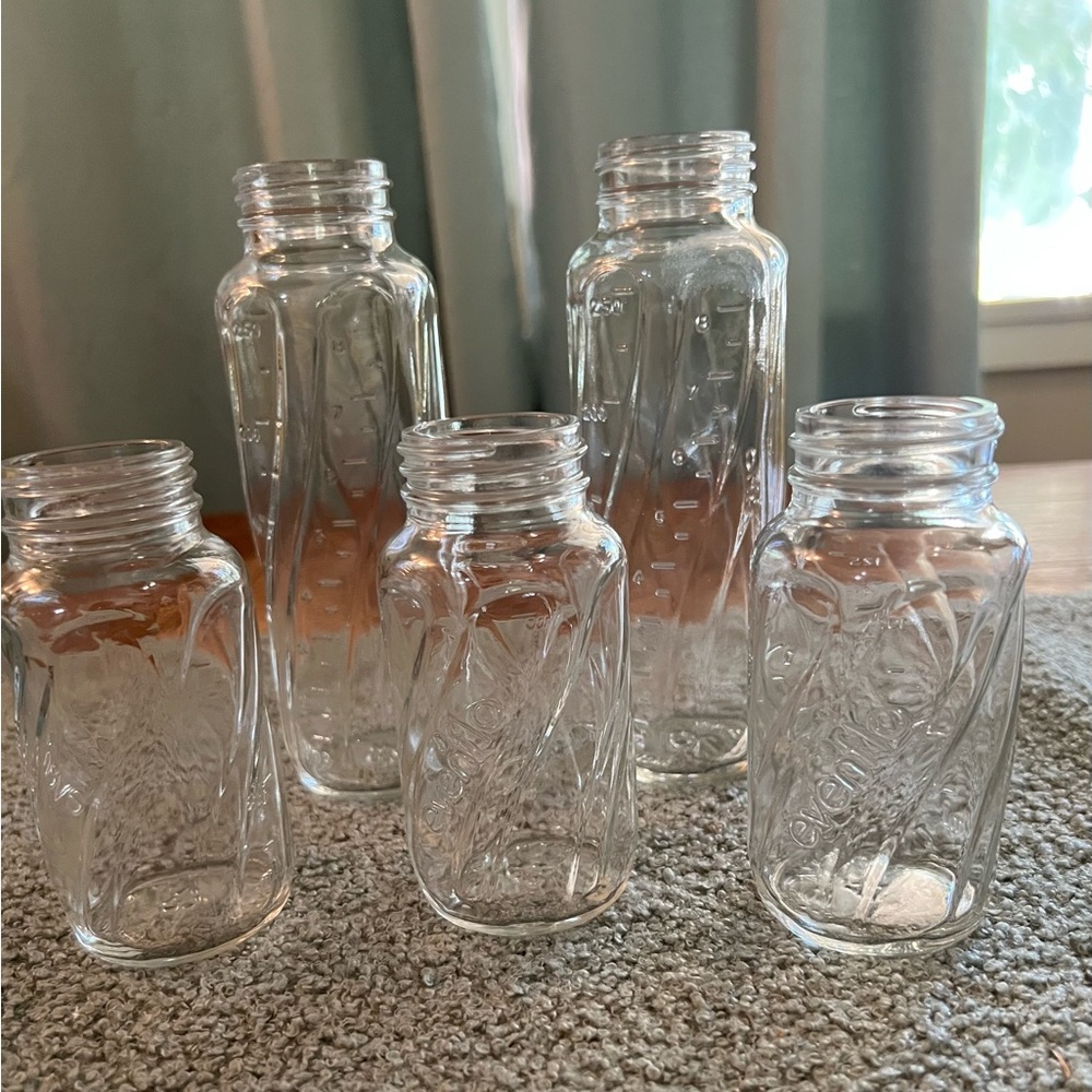 Vintage Glass Evenflow Baby Bottles Set of 5 Clear Glass EUC